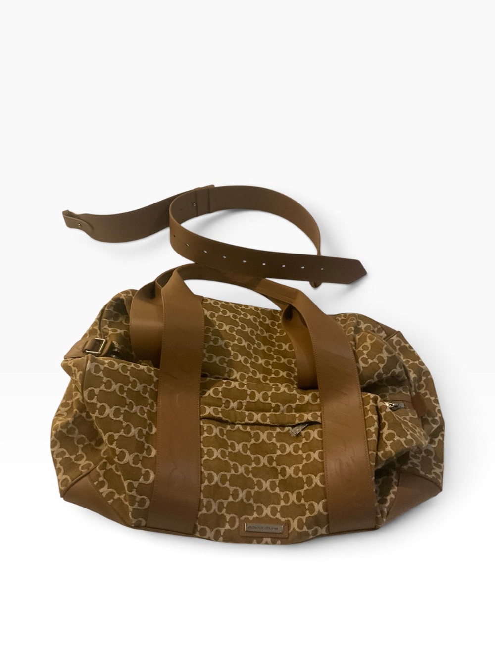 Lux Canvas Logo-Print Brown Duffel with Removable Strap
